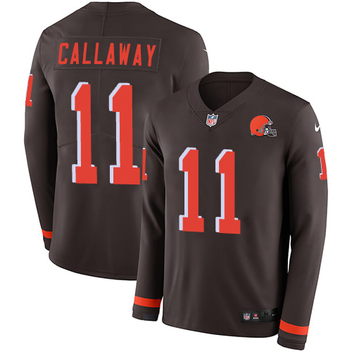 Nike Browns #11 Antonio Callaway Brown Team Color Men's Stitched NFL Limited Therma Long Sleeve Jersey - Click Image to Close