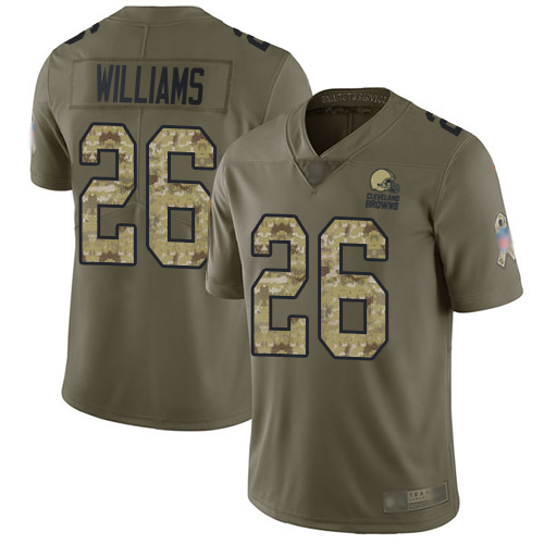 Browns #26 Greedy Williams Olive/Camo Men's Stitched Football Limited 2017 Salute To Service Jersey