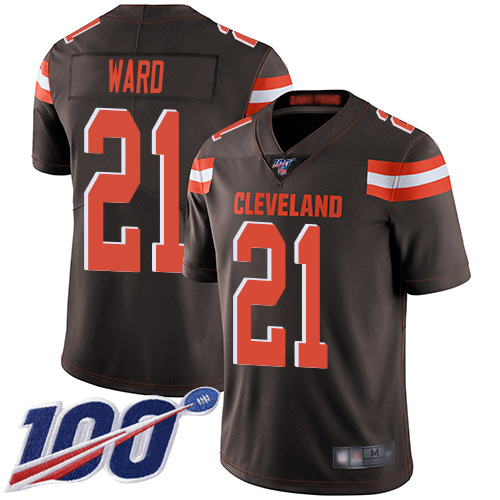 Browns #21 Denzel Ward Brown Team Color Men's Stitched Football 100th Season Vapor Limited Jersey