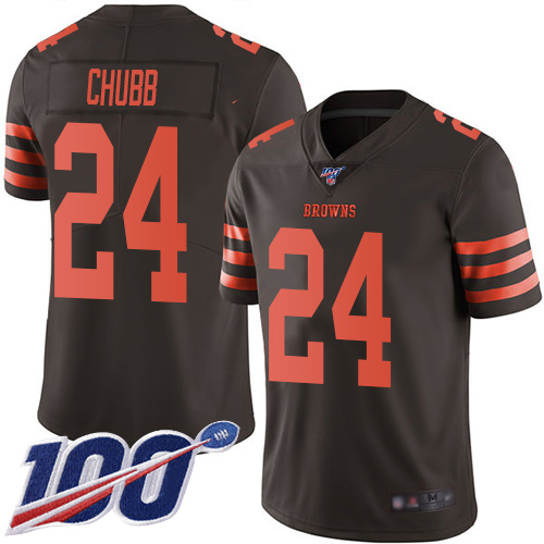 Browns #24 Nick Chubb Brown Men's Stitched Football Limited Rush 100th Season Jersey - Click Image to Close