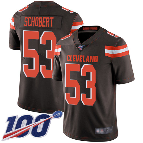 Browns #53 Joe Schobert Brown Team Color Men's Stitched Football 100th Season Vapor Limited Jersey