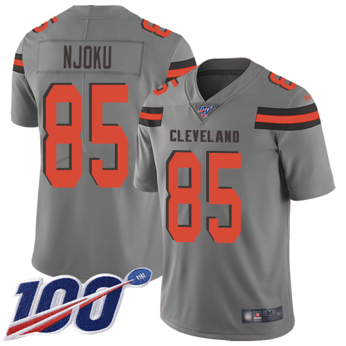 Browns #85 David Njoku Gray Men's Stitched Football Limited Inverted Legend 100th Season Jersey