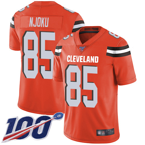 Browns #85 David Njoku Orange Alternate Men's Stitched Football 100th Season Vapor Limited Jersey - Click Image to Close