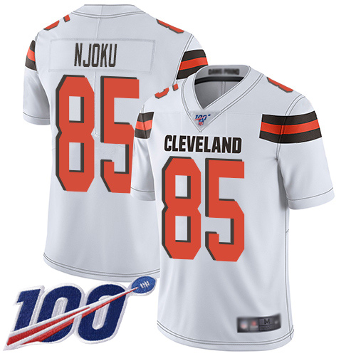 Browns #85 David Njoku White Men's Stitched Football 100th Season Vapor Limited Jersey