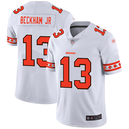 Browns #13 Odell Beckham Jr White Men's Stitched Football Limited Team Logo Fashion Jersey - Click Image to Close