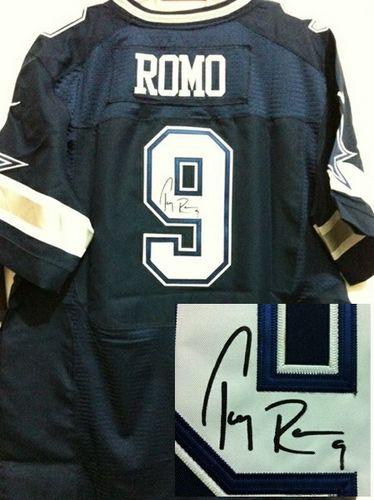 Nike Cowboys #9 Tony Romo Navy Blue Team Color Men's Stitched NFL Elite Autographed Jersey