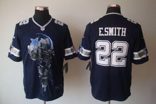 Nike Cowboys #22 Emmitt Smith Navy Blue Team Color Men's Stitched NFL Helmet Tri-Blend Limited Jersey