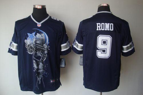 Nike Cowboys #9 Tony Romo Navy Blue Team Color Men's Stitched NFL Helmet Tri-Blend Limited Jersey