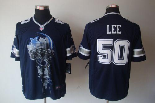 Nike Cowboys #50 Sean Lee Navy Blue Team Color Men's Stitched NFL Helmet Tri-Blend Limited Jersey