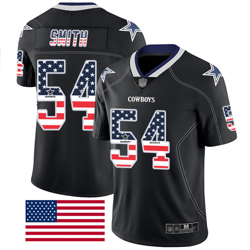 Cowboys #54 Jaylon Smith Black Men's Stitched Football Limited Rush USA Flag Jersey - Click Image to Close