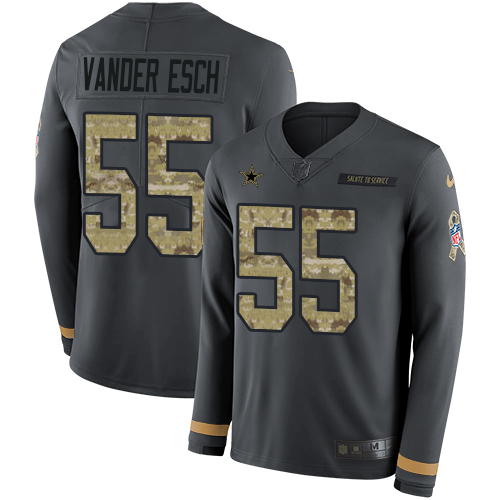 Nike Cowboys #55 Leighton Vander Esch Anthracite Salute to Service Men's Stitched NFL Limited Therma Long Sleeve Jersey - Click Image to Close