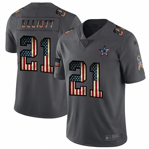 Cowboys #21 Ezekiel Elliott Carbon Black Men's Stitched Football Limited Retro Flag Jersey