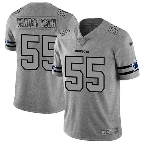 Cowboys #55 Leighton Vander Esch Gray Men's Stitched Football Limited Team Logo Gridiron Jersey - Click Image to Close