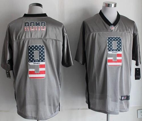 Nike Cowboys #9 Tony Romo Grey Men's Stitched NFL Elite USA Flag Fashion Jersey - Click Image to Close