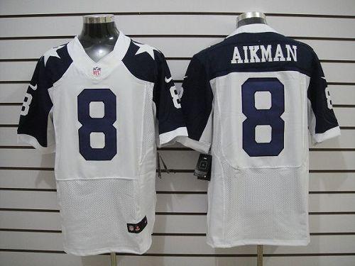 Nike Cowboys #8 Troy Aikman White Thanksgiving Throwback Men's Stitched NFL Elite Jersey