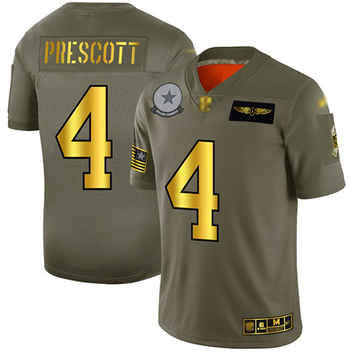 Cowboys #4 Dak Prescott Camo/Gold Men's Stitched Football Limited 2019 Salute To Service Jersey