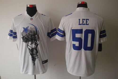 Nike Cowboys #50 Sean Lee White Men's Stitched NFL Helmet Tri-Blend Limited Jersey