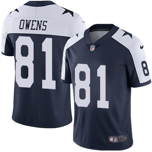 Nike Cowboys #81 Terrell Owens Navy Blue Thanksgiving Men's Stitched NFL Vapor Untouchable Limited Throwback Jersey