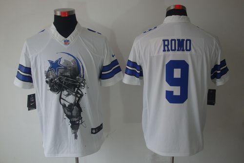 Nike Cowboys #9 Tony Romo White Men's Stitched NFL Helmet Tri-Blend Limited Jersey