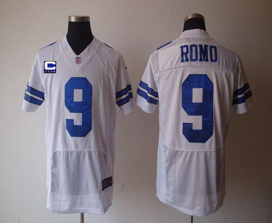 Nike Cowboys #9 Tony Romo White With C Patch Men's Stitched NFL Elite Jersey