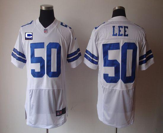 Nike Cowboys #50 Sean Lee White With C Patch Men's Stitched NFL Elite Jersey