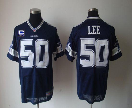 Nike Cowboys #50 Sean Lee Navy Blue Team Color With C Patch Men's Stitched NFL Elite Jersey