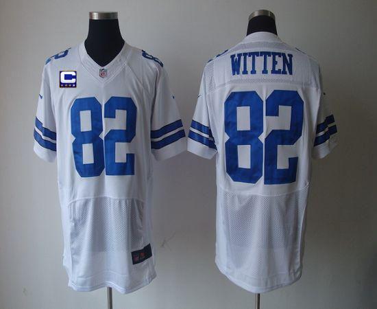 Nike Cowboys #82 Jason Witten White With C Patch Men's Stitched NFL Elite Jersey