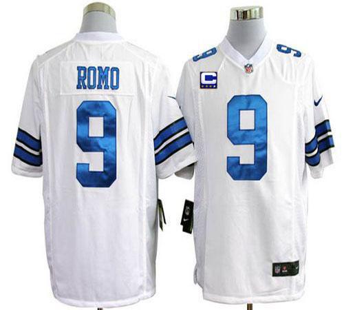 Nike Cowboys #9 Tony Romo White With C Patch Men's Stitched NFL Game Jersey