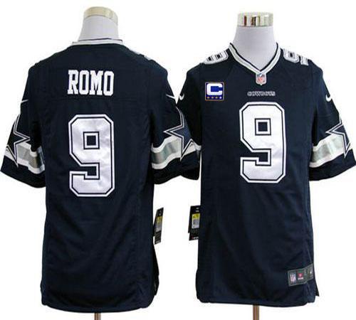 Nike Cowboys #9 Tony Romo Navy Blue Team Color With C Patch Men's Stitched NFL Game Jersey