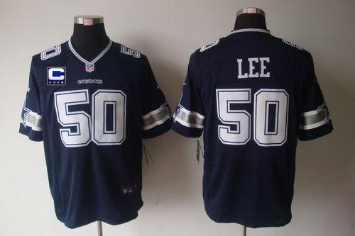 Nike Cowboys #50 Sean Lee Navy Blue Team Color With C Patch Men's Stitched NFL Game Jersey