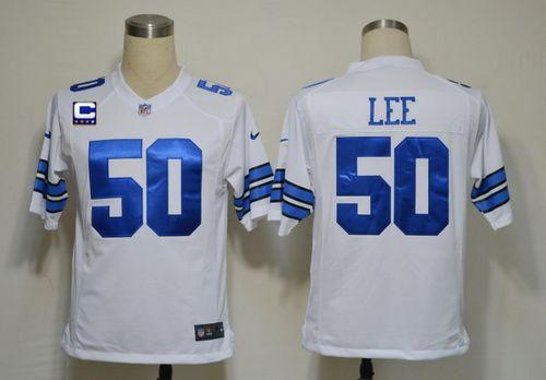 Nike Cowboys #50 Sean Lee White With C Patch Men's Stitched NFL Game Jersey