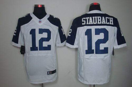 Nike Cowboys #12 Roger Staubach White Thanksgiving Throwback Men's Stitched NFL Elite Jersey