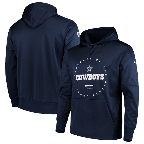 Men's Dallas Cowboys Nike Navy Sideline Property Of Wordmark Logo Performance Pullover Hoodie - Click Image to Close