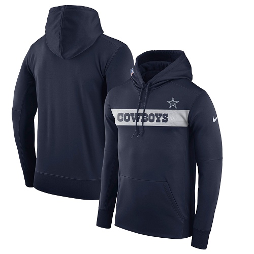 Men's Dallas Cowboys Nike Navy Sideline Team Performance Pullover Hoodie