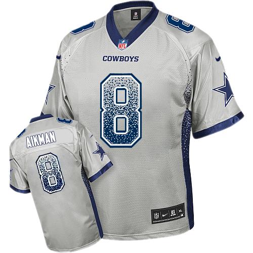 Nike Cowboys #8 Troy Aikman Grey Men's Stitched NFL Elite Drift Fashion Jersey