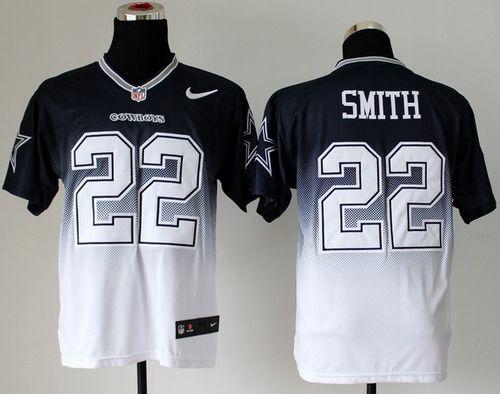 Nike Cowboys #22 Emmitt Smith Navy Blue/White Men's Stitched NFL Elite Fadeaway Fashion Jersey