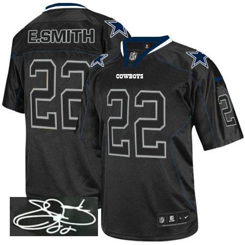 Nike Cowboys #22 Emmitt Smith Lights Out Black Men's Stitched NFL Elite Autographed Jersey - Click Image to Close