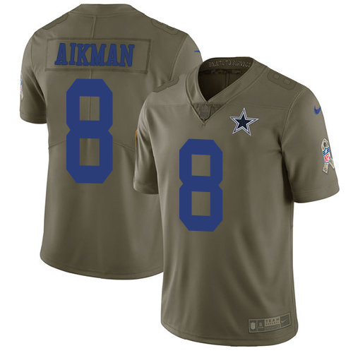 Nike Cowboys #8 Troy Aikman Olive Men's Stitched NFL Limited 2017 Salute To Service Jersey - Click Image to Close