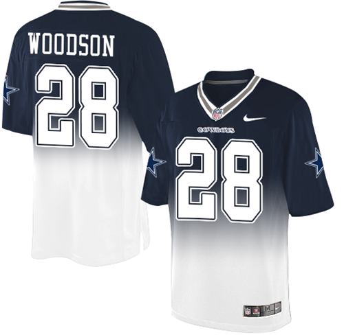 Nike Cowboys #28 Darren Woodson Navy Blue/White Men's Stitched NFL Elite Fadeaway Fashion Jersey