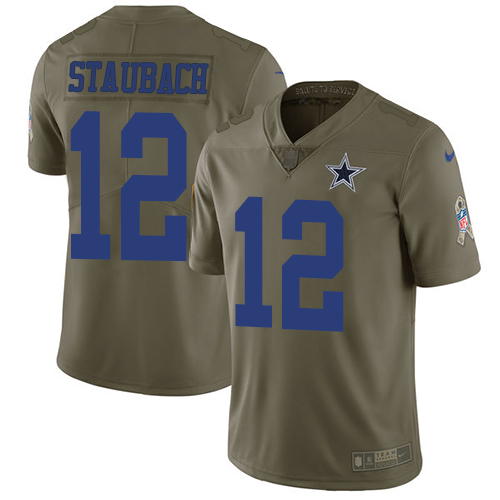 Nike Cowboys #12 Roger Staubach Olive Men's Stitched NFL Limited 2017 Salute To Service Jersey