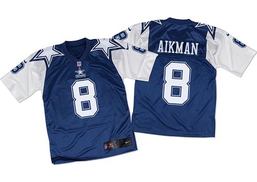 Nike Cowboys #8 Troy Aikman Navy Blue/White Throwback Men's Stitched NFL Elite Jersey - Click Image to Close