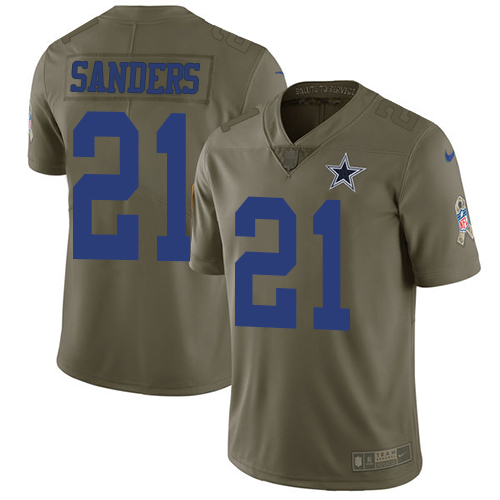 Nike Cowboys #21 Deion Sanders Olive Men's Stitched NFL Limited 2017 Salute To Service Jersey