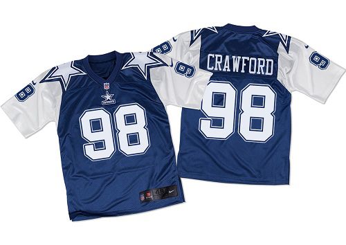 Nike Cowboys #98 Tyrone Crawford Navy Blue/White Throwback Men's Stitched NFL Elite Jersey - Click Image to Close