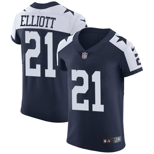 Nike Cowboys #21 Ezekiel Elliott Navy Blue Thanksgiving Men's Stitched NFL Vapor Untouchable Throwback Elite Jersey