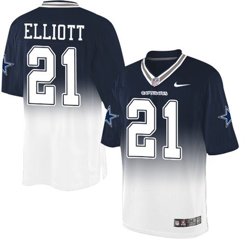 Nike Cowboys #21 Ezekiel Elliott Navy Blue/White Men's Stitched NFL Elite Fadeaway Fashion Jersey