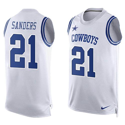 Nike Cowboys #21 Deion Sanders White Men's Stitched NFL Limited Tank Top Jersey - Click Image to Close