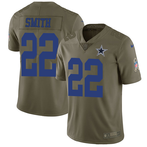 Nike Cowboys #22 Emmitt Smith Olive Men's Stitched NFL Limited 2017 Salute To Service Jersey - Click Image to Close