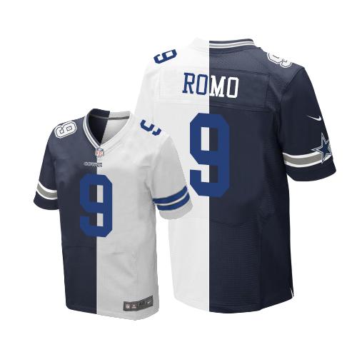 Nike Cowboys #9 Tony Romo Navy Blue/White Men's Stitched NFL Elite Split Jersey - Click Image to Close