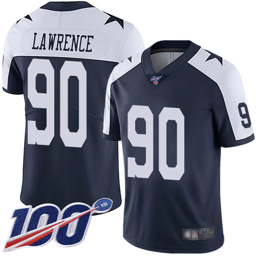 Cowboys #90 Demarcus Lawrence Navy Blue Thanksgiving Men's Stitched Football 100th Season Vapor Throwback Limited Jersey - Click Image to Close