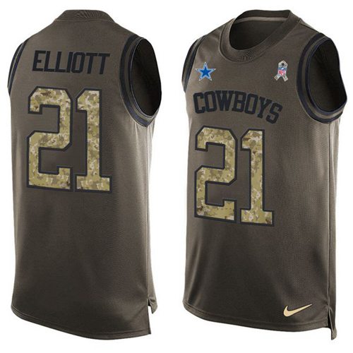 Nike Cowboys #21 Ezekiel Elliott Green Men's Stitched NFL Limited Salute To Service Tank Top Jersey